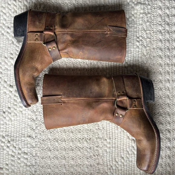frye harness 12R tan brown distressed leather biker moto boots sz 11 - Picture 12 of 14